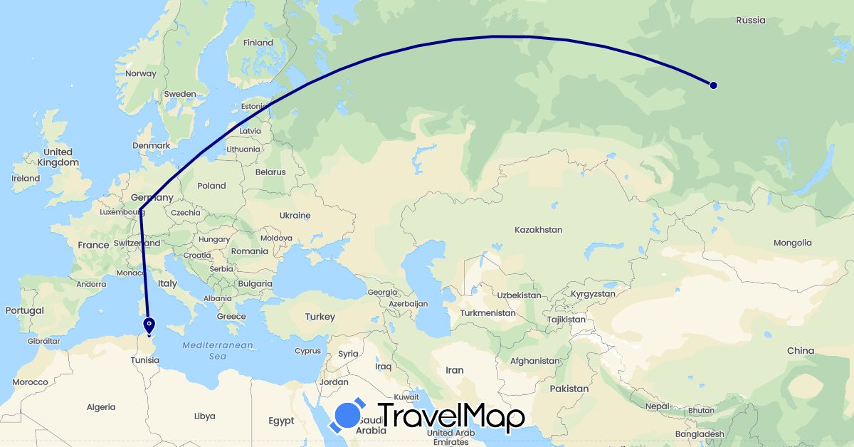 TravelMap itinerary: driving in Germany, Russia, Tunisia (Africa, Europe)